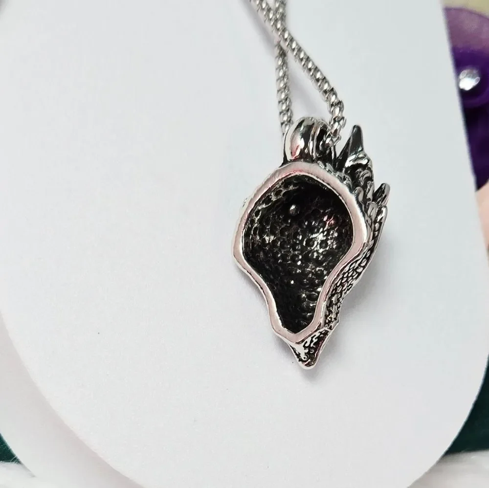 Dragon Head Pendant Necklace Antique Silver Stainless Steel 24” Fantasy